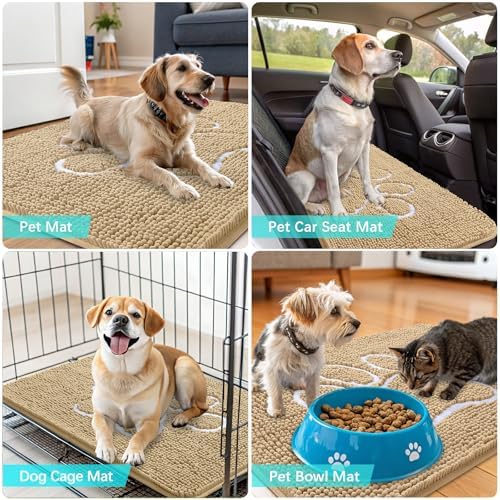OLANLY Dog Door Mat for Muddy Paws 32x20, Paw Print Design Chenille Mud Mat - Image 7