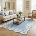 Garvee Washable Rugs for Living Room 8x10 Area Rugs Scalloped Rug Blue by Garvee