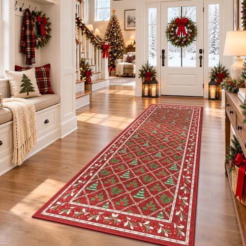 Christmas Runner Rug 2x6 Red Washable Rugs - Image 2