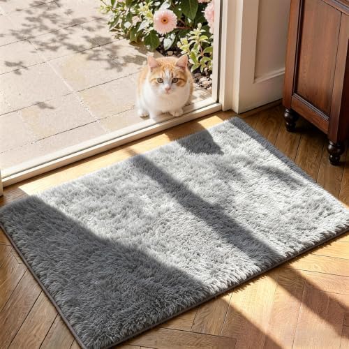 2x3 Dark Grey Fluffy Area Rug for Bedroom and Bedside, Washable Soft Shag Carpet - Image 4