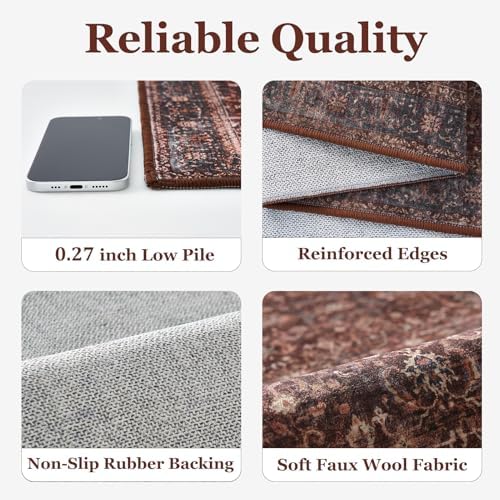 Washable Runner Rug 3x10, Vintage Farmhouse Dark Hallway Runner - Image 4