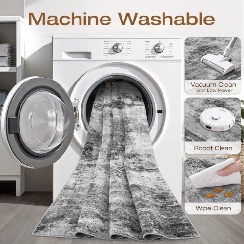 LOONGRUG 10x14 Area Rugs Washable Neutral Modern Living Room Rug Black Gray - Image 2