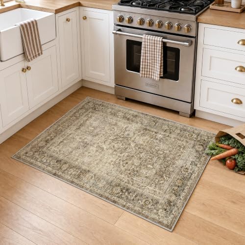 FMFUNCTEX 2x3 Washable Brown Vintage Distressed Retro Soft Entryway Rug - Image 3