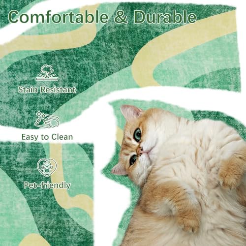 Ompaa Living Room Rug 5x8 Green Area Rug Machine Washable Rug Non Slip Indoor - Image 4