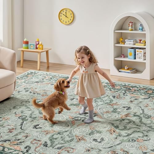 6x9 Area Rugs for Living Room Bedroom, Washable Non-Slip Rug, Sage Green - Image 5