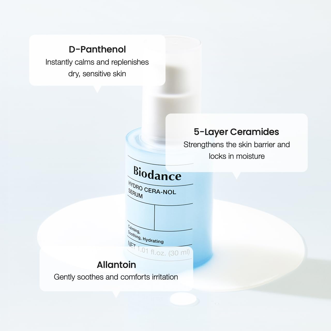 BIODANCE Hydro Cera-Nol Serum, Hydrating, Quick Soothing Effect, Redness Reducing, Hydration Boost Serum for Sensitive Skin, Korean Skincare | 1.01 fl.oz x 1 ea