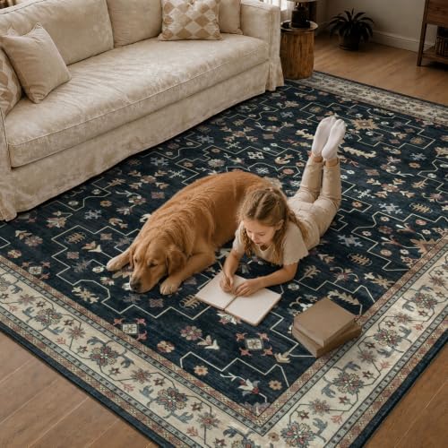 Rugflix Black Farmhouse Washable 6x9 Area Rugs - Image 5