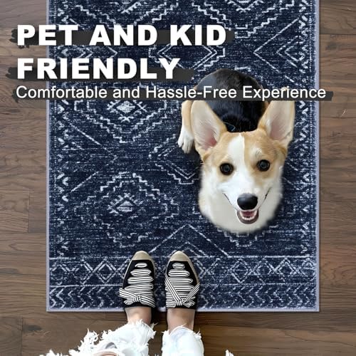 KILOCOCO Washable Runner Rug 2x5 ft Non Slip Hallway Runners, Dark Blue - Image 4