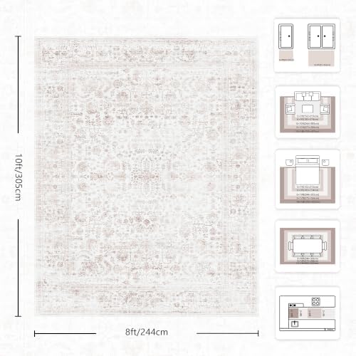 8x10 Area Rugs for Living Room, Washable Vintage Retro Floral Rug, Low Pile Non - Image 2