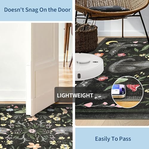 GarveeHome Round Area Rugs 8ft for Living Room, Cat Black Washable Circle Rug - Image 5