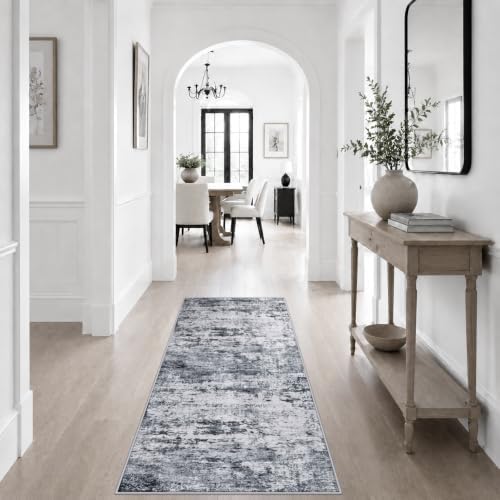 2x5 Washable Runner Rug：Modern Abstract Kitchen Soft Carpet Grey - Image 5
