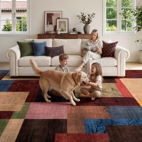 Large Area Rugs for Living Room, Modern Geometric Patchwork Carpet Non-Slip - Image 6