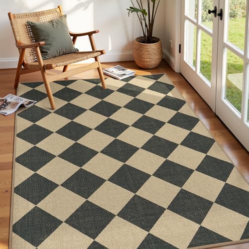 Lessymo Checkered Easy Jute 4x6 Area Rugs, Washable Rug - Image 6