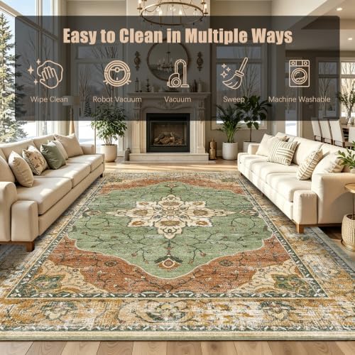 YARNSCAPE 9' x 12' Machine Washable Area Rug, Non-Slip Low-Pile Carpet - Image 7