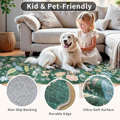 3x6 Washable Floral Runner Rug: Scalloped Carpet Runner - Image 5