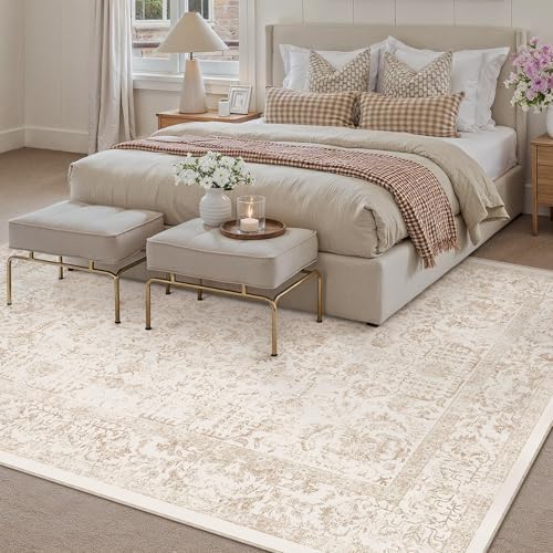 PureCozy Beige Area Rug 10x14 Vintage Floral - Image 4