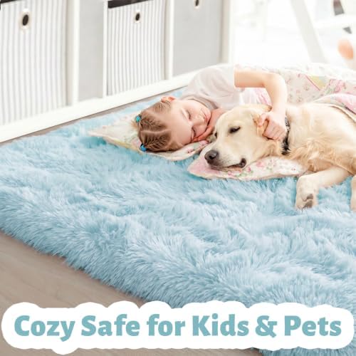Amdrebio Light Blue Fluffy Big Rug 6x9 - Image 2