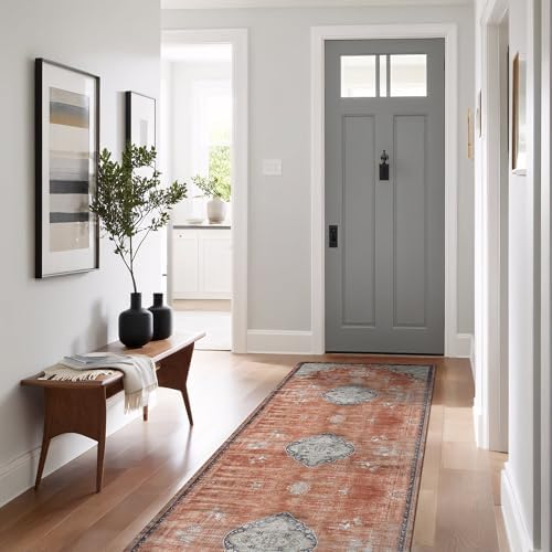 Non Slip Area Rugs 2x7 Boho Medallion Floral Non Skid Rubber Backing Easy Silk - Image 3