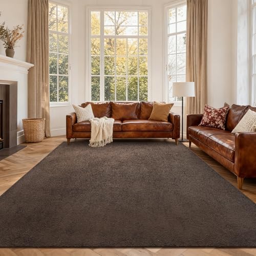 6x9 Large Pure Brown Area Rug Non-Slip Washable by FinRe%CC%80cHome