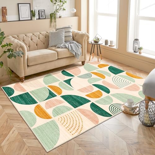 MUJOO Green Rug Boho Washable, 4x6.5 Area Rugs - Image 2