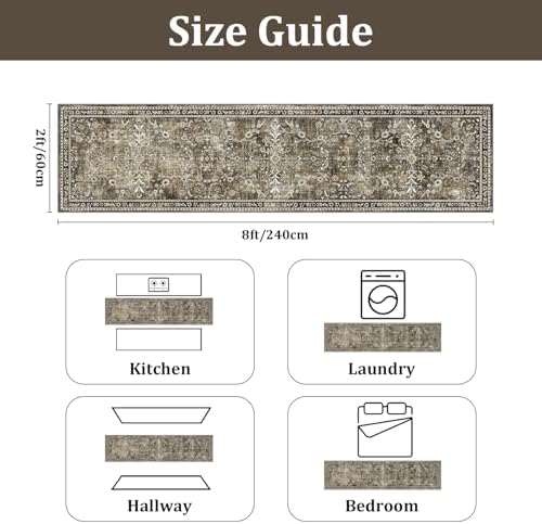 Yamaziot 2x8 Washable Hallway Runner Rug Non Slip Floral Carpet - Image 3