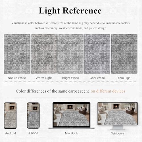 Zeeinx 8x10 Washable Area Rug Grey Vintage Rug - Image 4