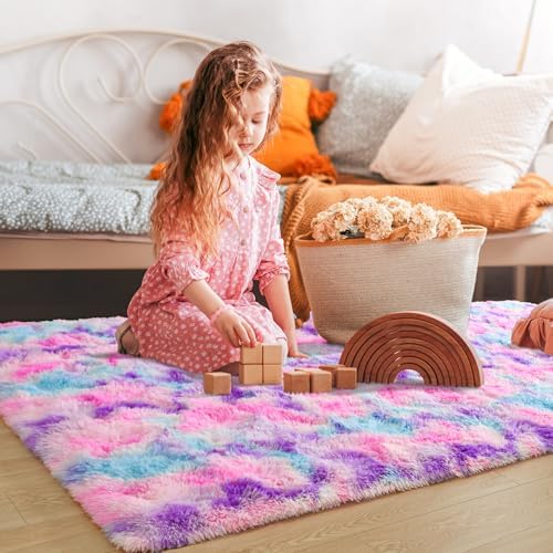 Tepook Pink Blue Purple Fluffy 8x10 Area Rug - Image 5