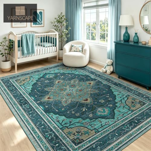 YARNSCAPE 6' x 9' Machine Washable Area Rug, Non-Slip Low-Pile Carpet - Image 5