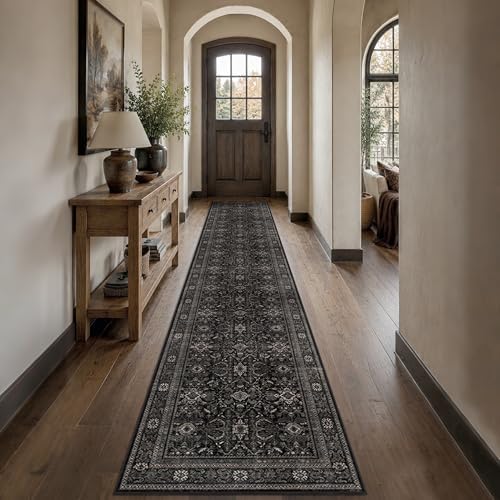 Schweek 2x12 Washable Runner Rug Non Slip Vintage Black Kitchen Runners by Schweek