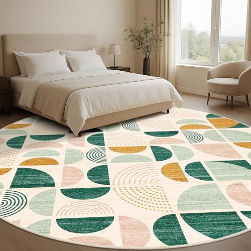 MUJOO Round Rugs 9ft, Circle Area Rug Washable Non Slip Modern Abstract - Image 3