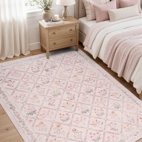 DCX Washable 4x6 Pink Floral Rug - Image 3
