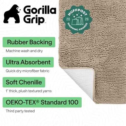GORILLA GRIP Bath Rug Mat for Bathroom, Absorbent Chenille 36x24 Gray Beige - Image 2
