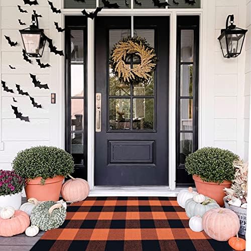 Fall Décor Orange and Black Plaid Rug, Hand-Woven Rug - Image 2