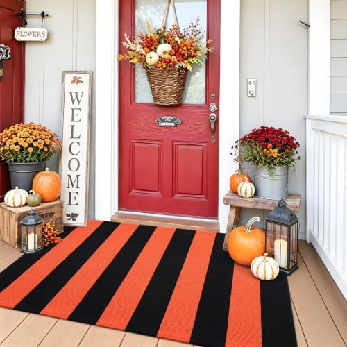 OLANLY Orange and Black Striped Rug 2'4" x 3'7" - Image 4