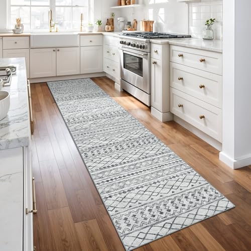 KUTA Moroccan Boho Geometric Washable Runner Rug 2x10 Grey Vintage - Image 2