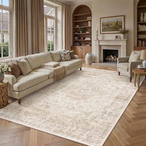 PureCozy Beige Area Rug 9x12 Vintage Oriental Distressed - Image 2