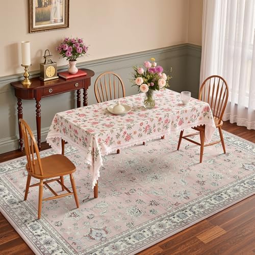 5x7 Light Pink Washable Boho Area Rug - Image 3