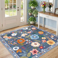 RELEANY Floral Washable Square 5ft Area Rug Blue/Grey by RELEANY