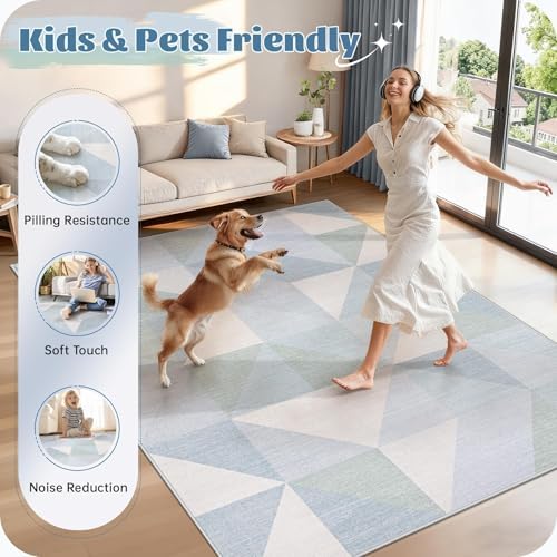 Washable Rug 5x7 Area Rugs: Modern Geometric Area Rug - Image 4