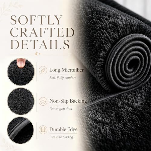 2x6 Black Fluffy Runner Rug for Hallway and Bedroom, Washable Soft Shaggy Carpet - Image 6