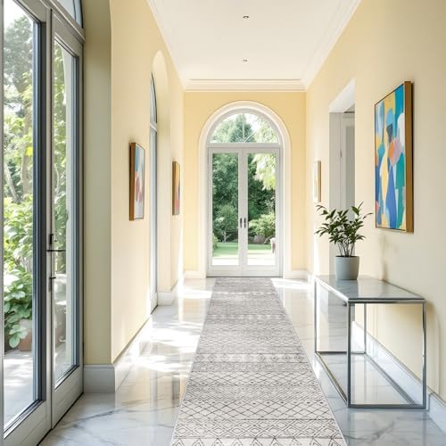 3x20 Washable Extra Long Runner:Hallway Runner Rug Geometric Grey - Image 3