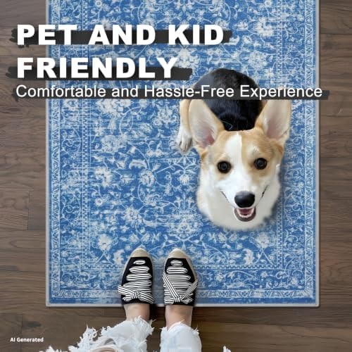 KILOCOCO Hallway Runner 2x6 Washable Runner Rug Kitchen Rug, Denim Blue - Image 5