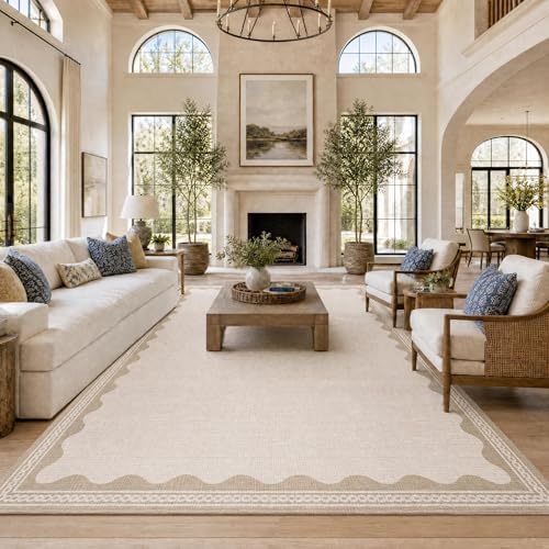 GarveeHome Scalloped Beige Washable Rugs 9x12 Rug by GarveeHome