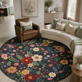 JOLLYVOGUE Floral Round Rug 8ft, Washable Rug by JOLLYVOGUE