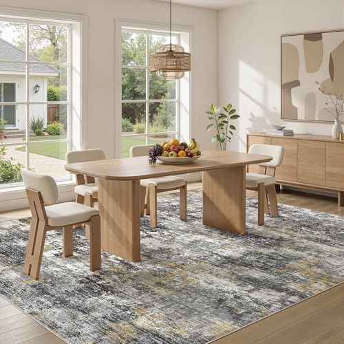 10x12 Area Rugs for Living Room Washable Abstract Rug Black/Gold - Image 3