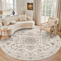 Round Area Rug for Living Room: 8ft Boho Washable Rug Brown Beige by EXPEDIX