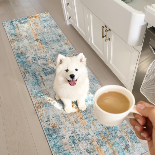 2x7 Blue Rug Runners for Hallways Kitchen Runner Rug Non Slip Washable Black - Image 2