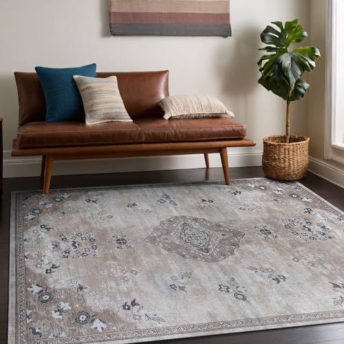 Non Slip Area Rugs 8x10 Boho Medallion Floral Non Skid Rubber Backing Easy Silk - Image 6