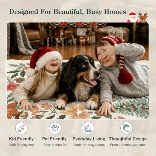 Lahome Floral Christmas Rugs for Living Room, Washable Christmas Rug 8x10 - Image 4