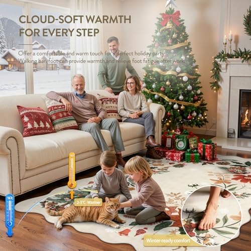Lahome Floral Christmas Rugs for Living Room, Washable Christmas Rug 8x10 - Image 5